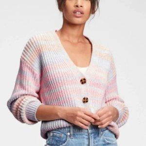Gap Women's Pastel Rainbow Striped Button Down Knit Cardigan Size Small